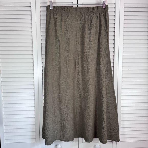 Habitat High-Low Textured Maxi Skirt Olive Green Crinkle Boho Festival Large NEW - Picture 7 of 8